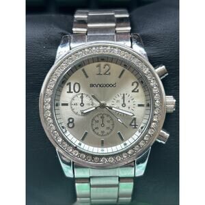 Sanwood Silver Tone Rhinestone Bezel Women’s Quartz Watch